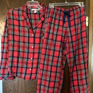Victoria's Secret Women's pajama set button top long pants tartan red plaid S